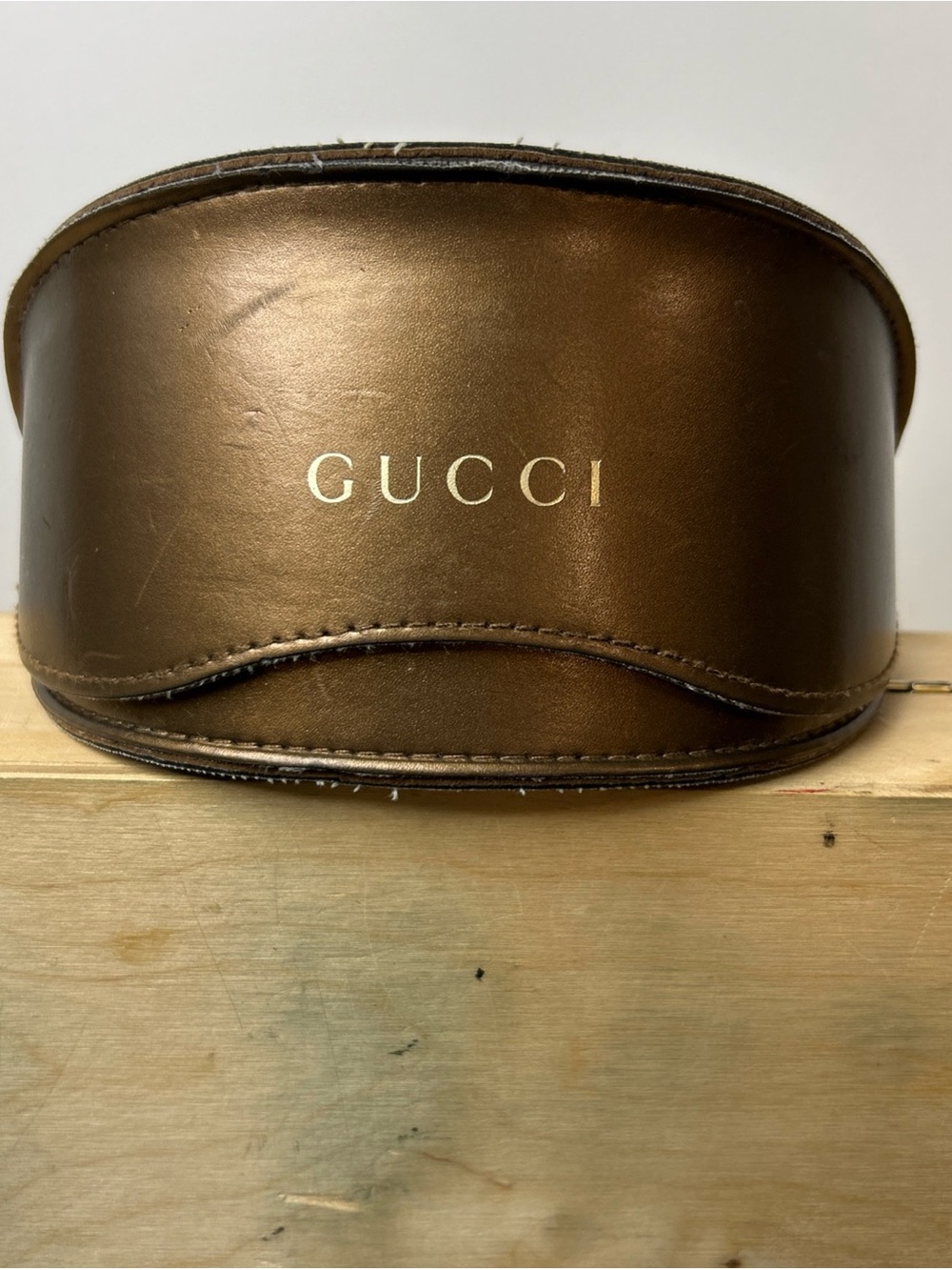 Gucci Guccissima Sunglasses soft clamshell Case in Metallic Bronze Gold brown